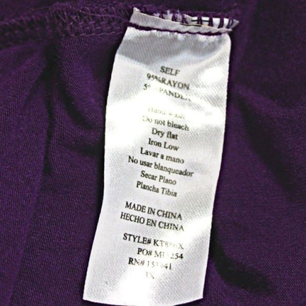 Top ¾ Sleeves Asymmetrical Hem Button Accent Scoop Neck Stretchy Purple Size 3X - Picture 6 of 6